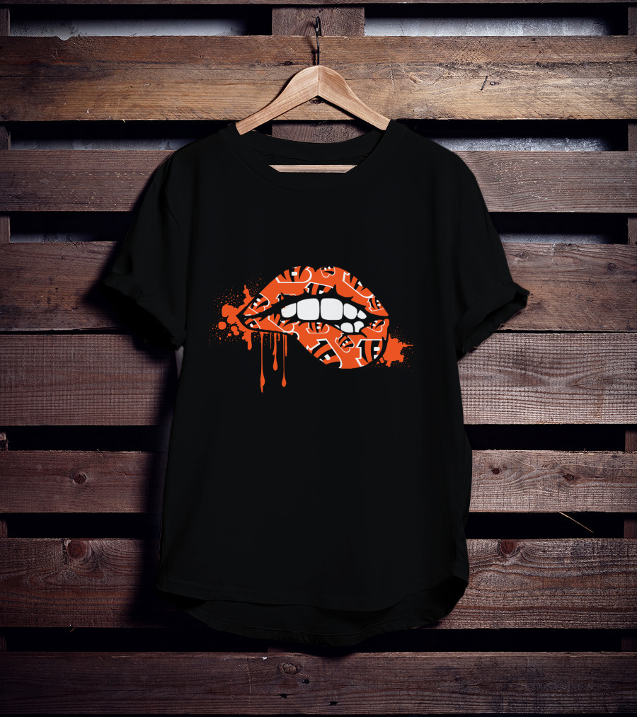 Dripping Lips Cincinnati Bengals Iconic Orange Pattern Bite T-Shirt