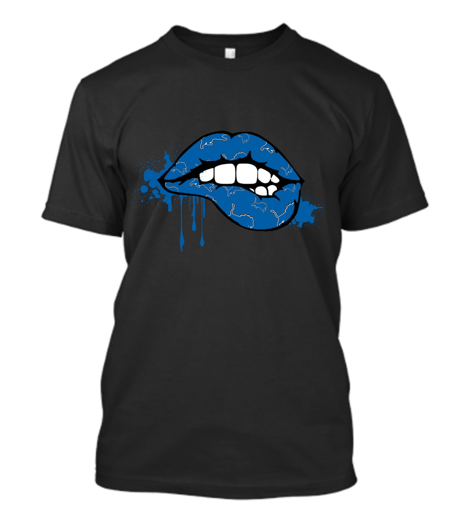 Dripping Blue Lips With White Lions Outline T-Shirt