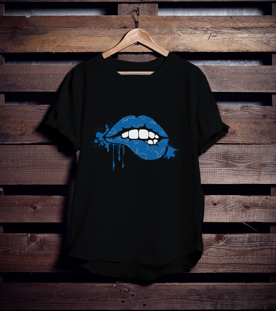 Dripping Blue Lips With White Lions Outline T-Shirt