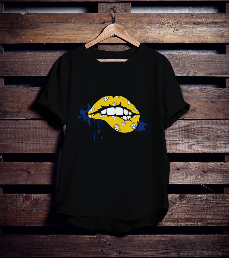 Dripping Lips Los Angeles Rams Yellow Blue Paint Splatter T-Shirt