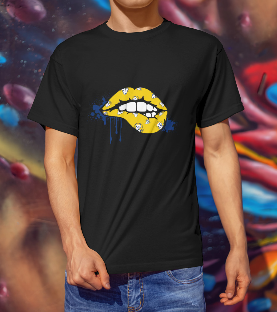 Dripping Lips Los Angeles Rams Yellow Blue Paint Splatter T-Shirt