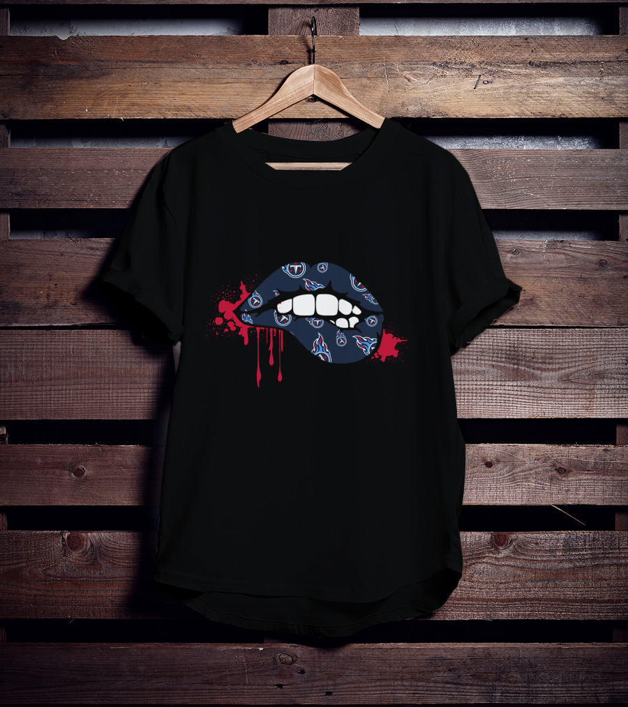 Dripping Lips Tennessee Titans Logos Red Splash T-Shirt
