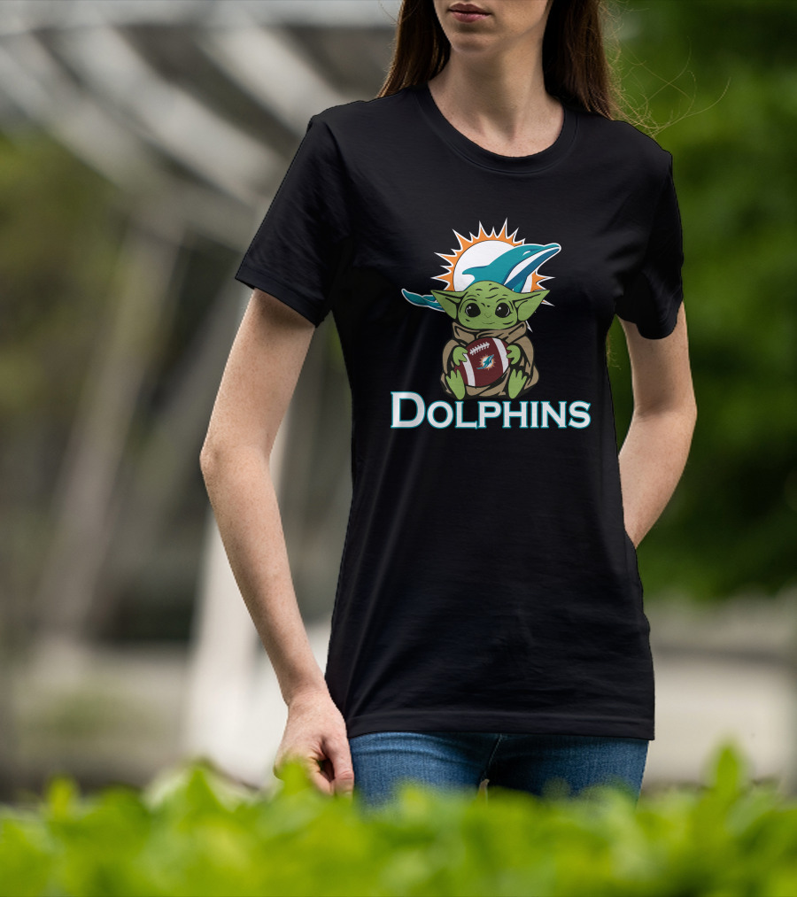 Dolphins Baby Yoda Star Wars Football Fusion T-Shirt