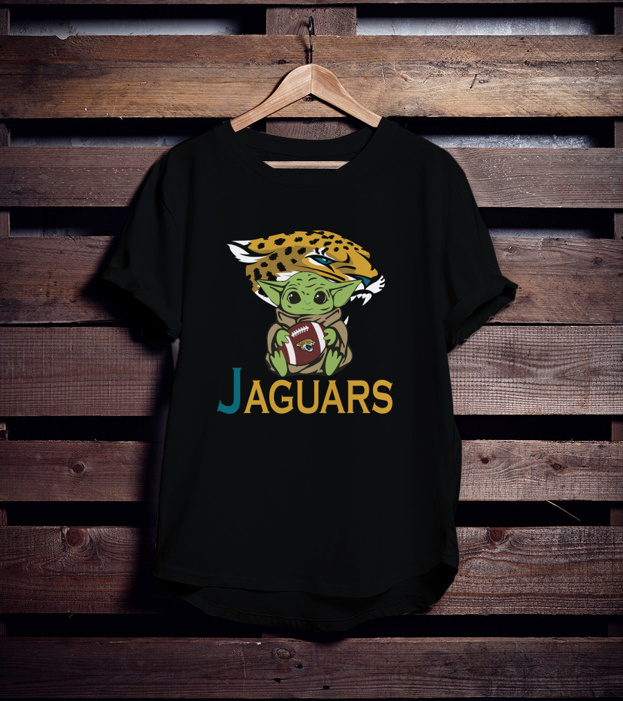 Jaguars Baby Yoda Holding Football Star Wars T-Shirt