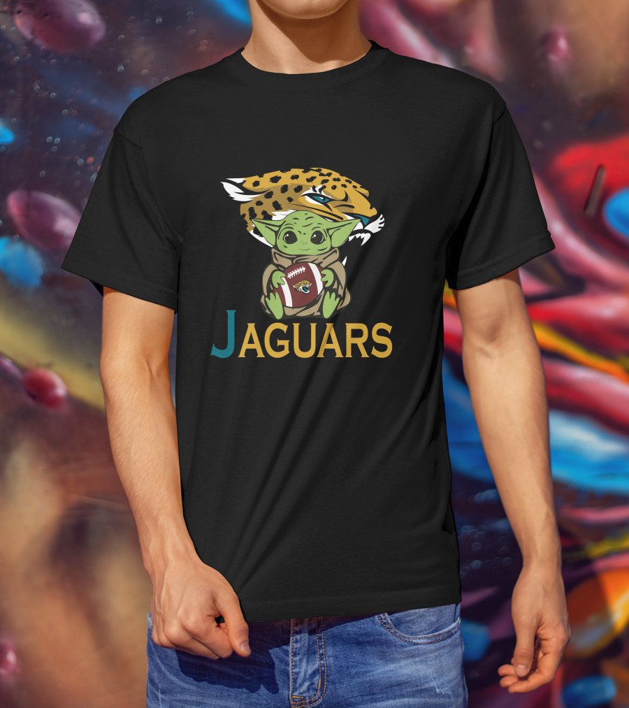 Jaguars Baby Yoda Holding Football Star Wars T-Shirt
