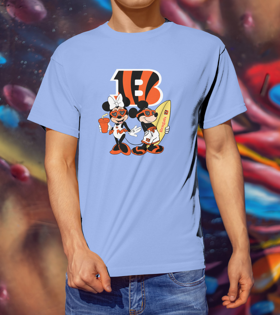 Bengals Mickey And Minnie Vacation Surfer Adventure T-Shirt
