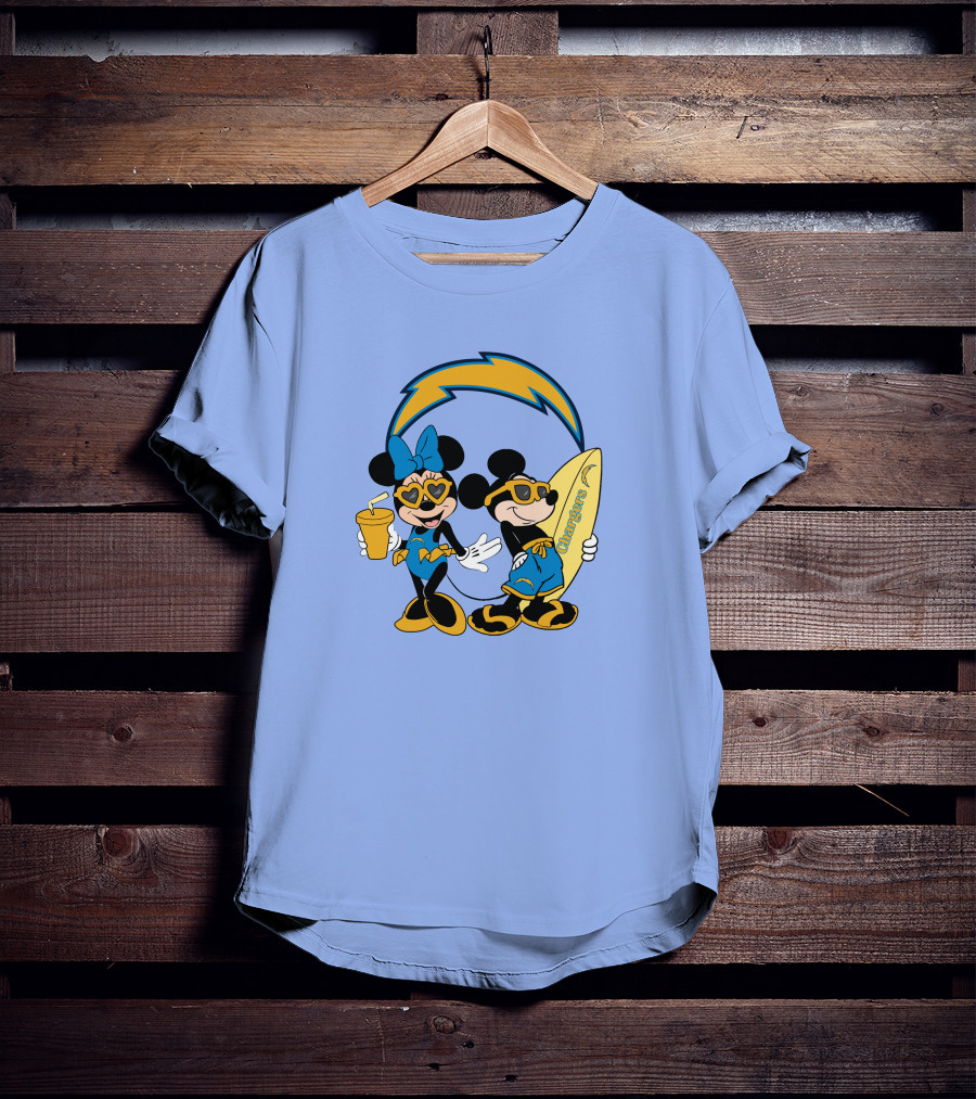 Chargers Mickey Happy Vacation Surfer Duo With Heart Sunglasses T-Shirt