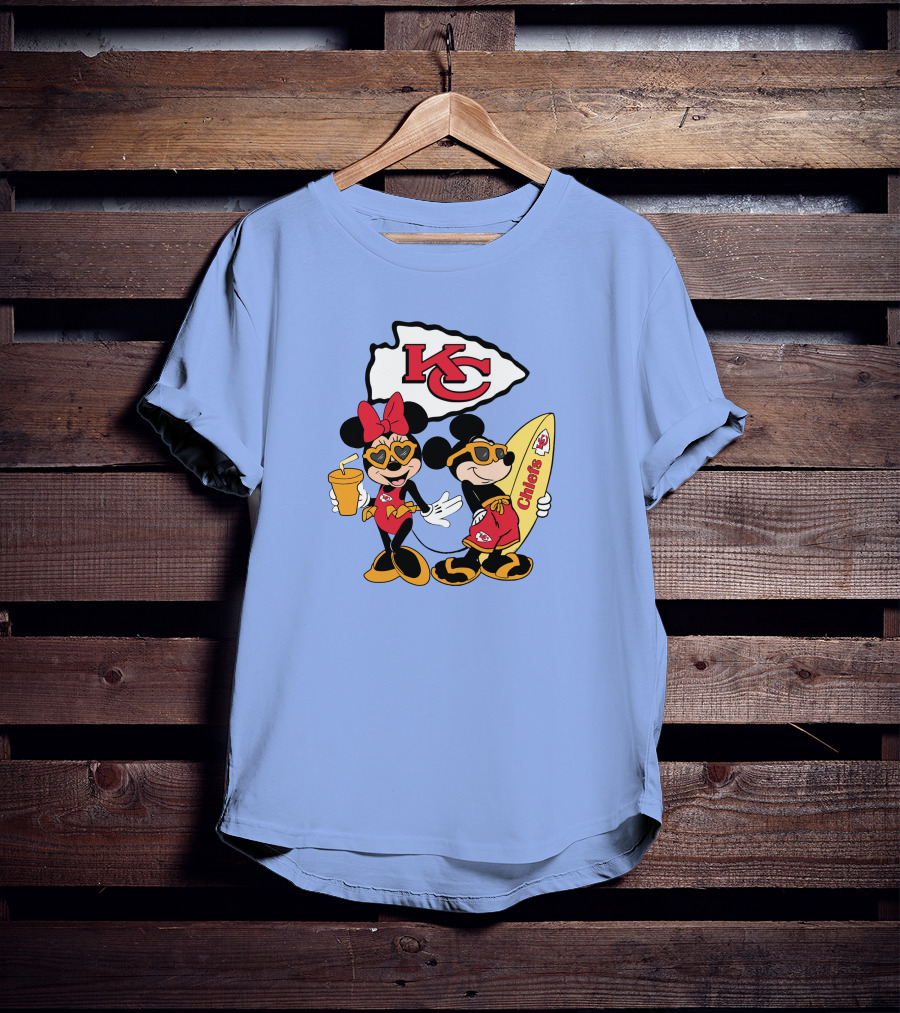 Chiefs Mickey And Minnie Vacation Kc Football Surfboard Fun T-Shirt