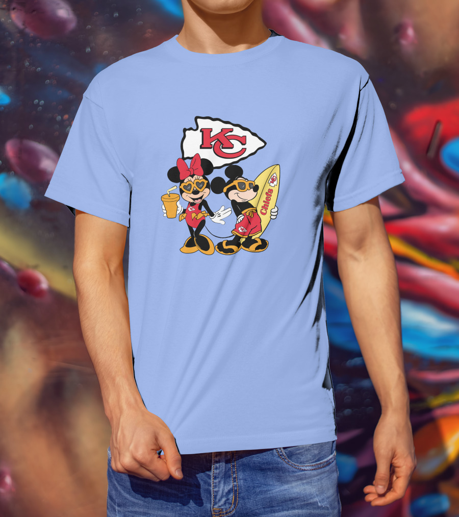 Chiefs Mickey And Minnie Vacation Kc Football Surfboard Fun T-Shirt
