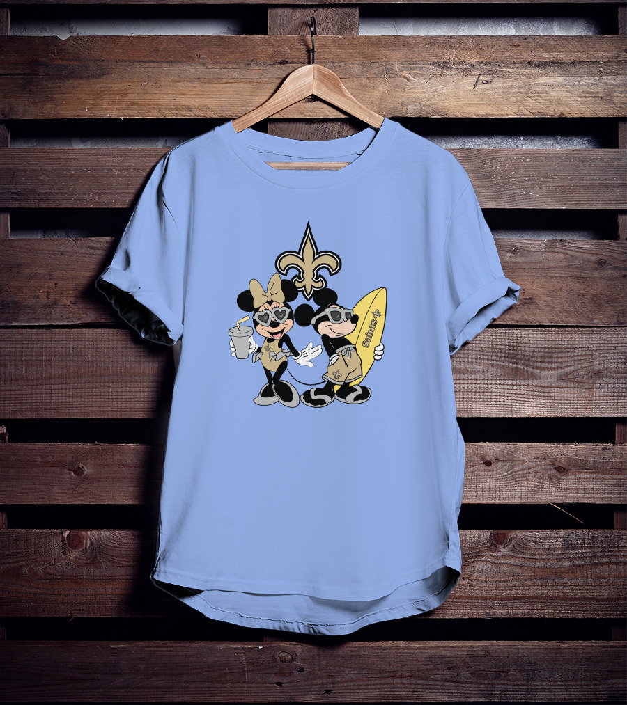 Saints Mickey Happy Vacation Fleur-De-Lis Surfboard T-Shirt