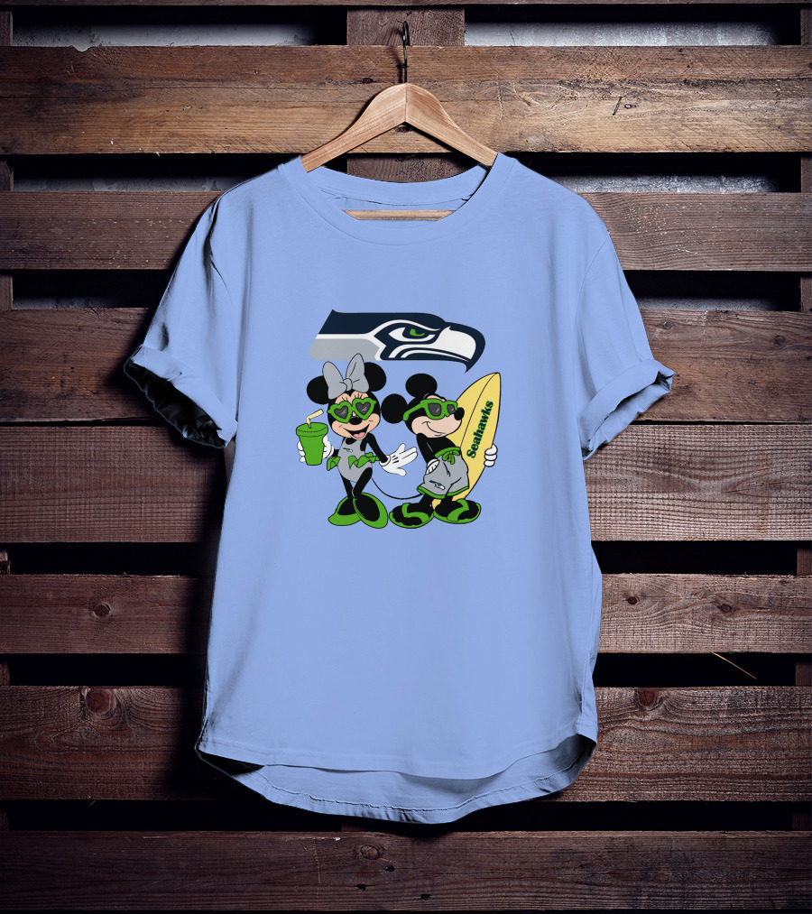 Seahawks Mickey And Minnie Happy Vacation Surfing Adventure T-Shirt