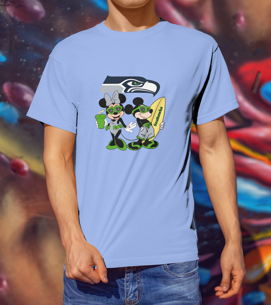 Seahawks Mickey And Minnie Happy Vacation Surfing Adventure T-Shirt