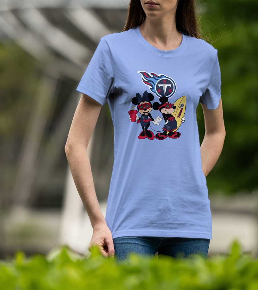 Titans Mickey Minnie Vacation With Tennessee Surfboard And Soda T-Shirt