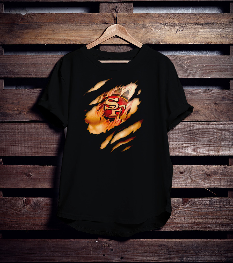 49ers Sf Logo Tattoo Effect Ripped Skin T-Shirt