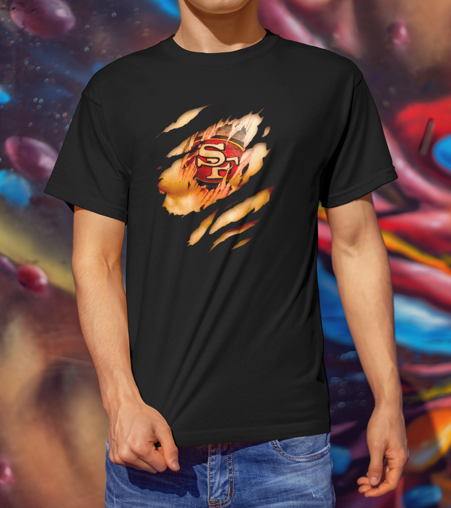 49ers Sf Logo Tattoo Effect Ripped Skin T-Shirt