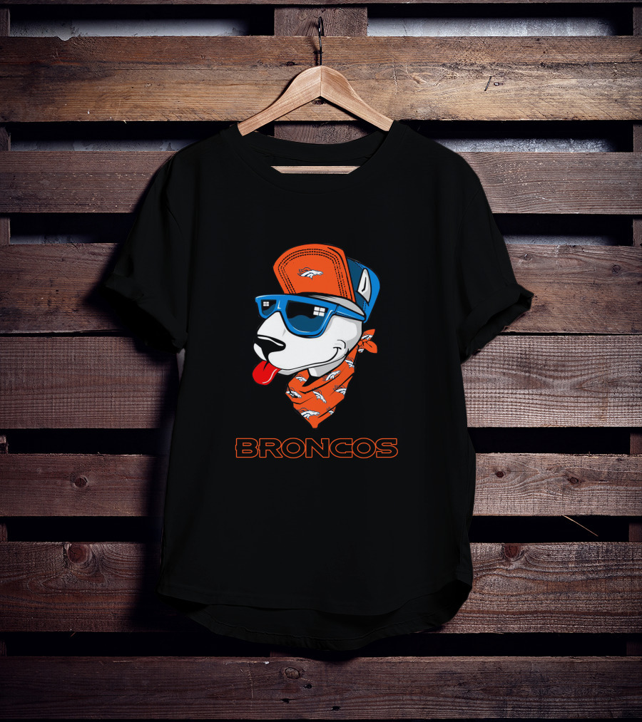 Broncos Bull Terrier With Hat Sunglasses And Bandana T-Shirt