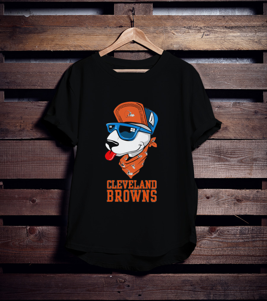 Cleveland Browns Bull Terrier With Sunglasses And Bandana T-Shirt