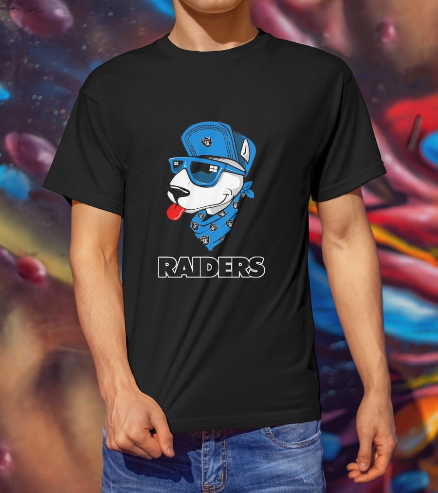 Raiders Bull Terrier Cool Blue Bandana And Cap T-Shirt