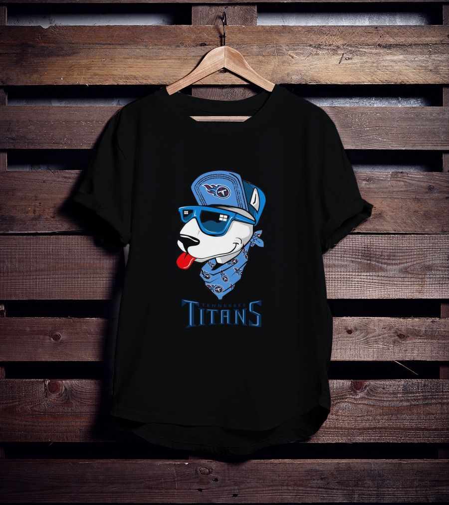 Tennessee Titans Bull Terrier Wearing Cap And Bandana T-Shirt