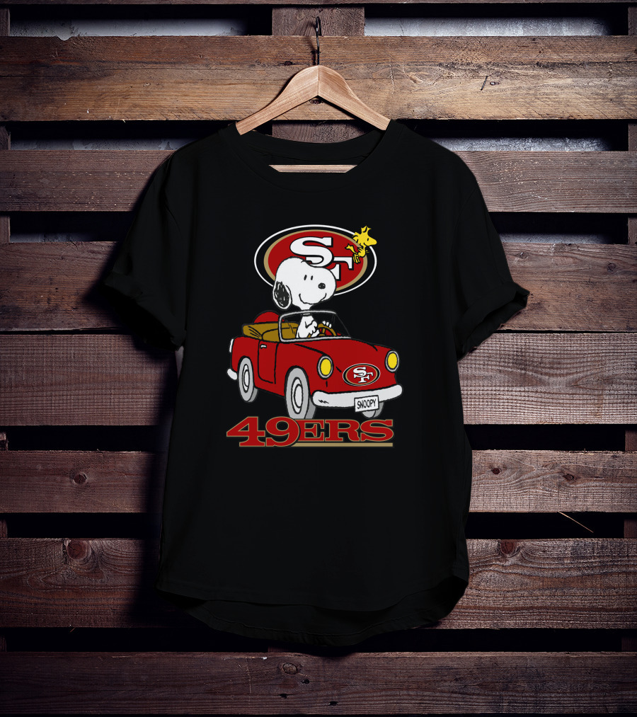 San Francisco 49ers Snoopy Driving Car With Woodstock T-Shirt