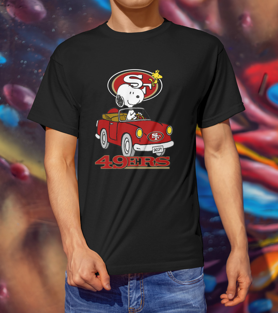 San Francisco 49ers Snoopy Driving Car With Woodstock T-Shirt