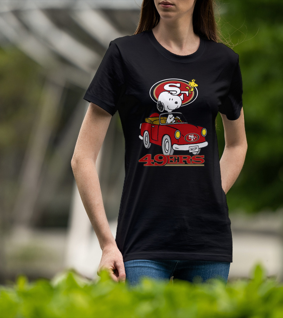 San Francisco 49ers Snoopy Driving Car With Woodstock T-Shirt