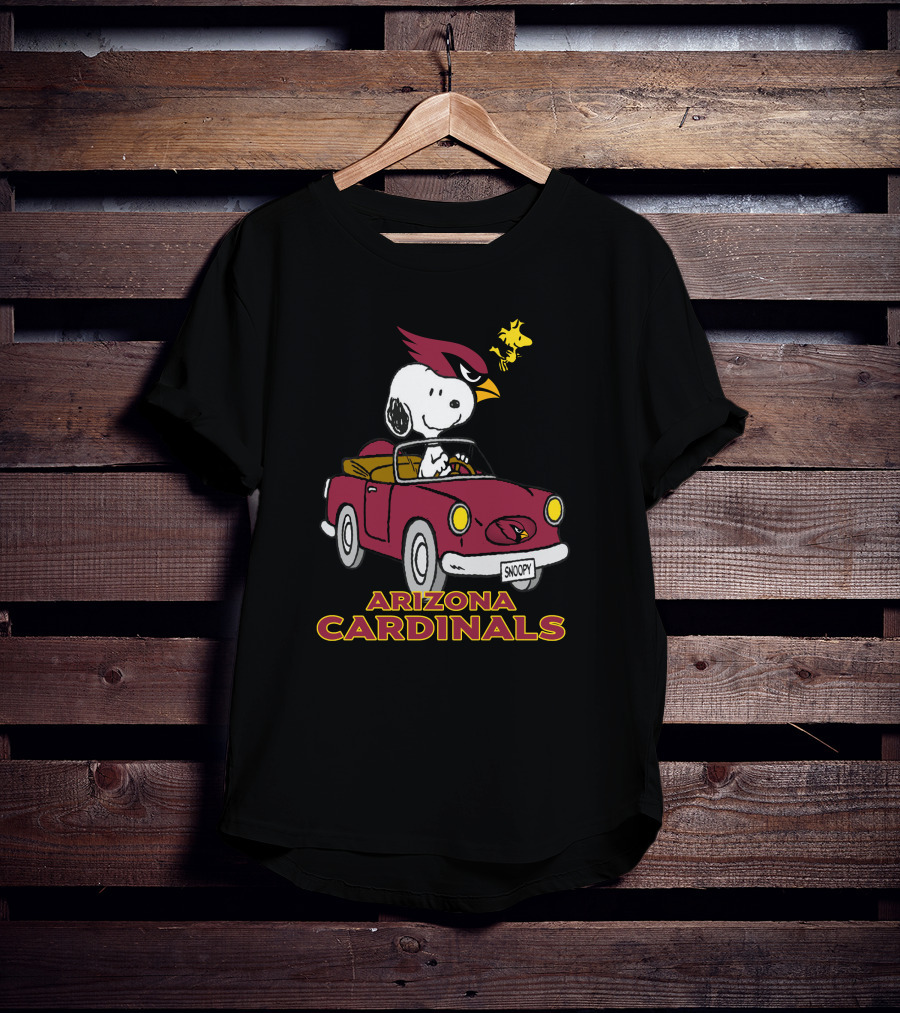 Arizona Cardinals Snoopy Woodstock Driving Adventure T-Shirt