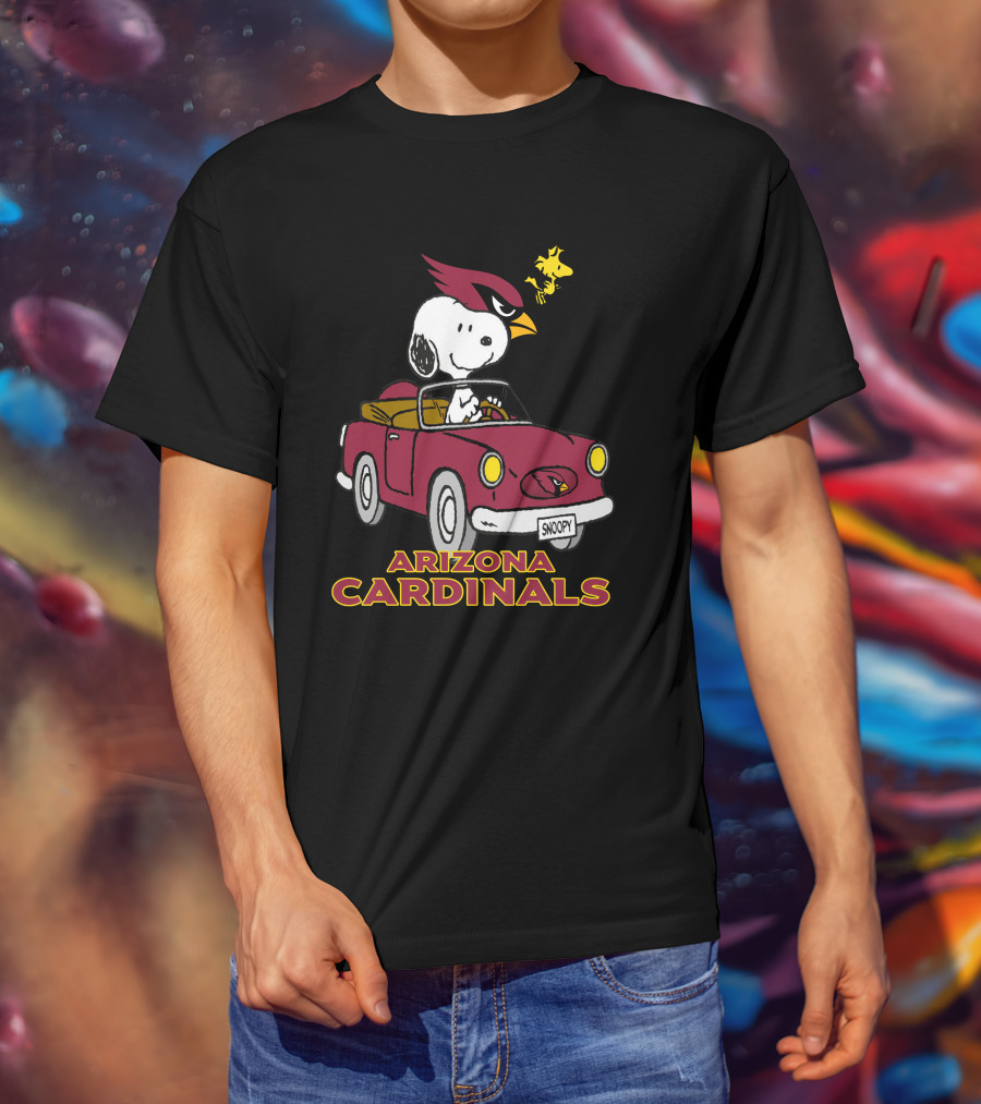 Arizona Cardinals Snoopy Woodstock Driving Adventure T-Shirt