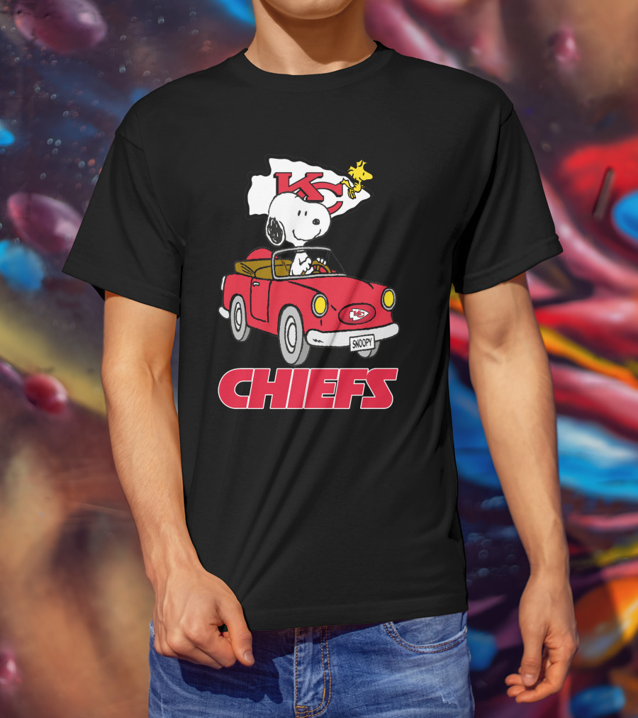Chiefs Snoopy Driving With KC Flag T-Shirt