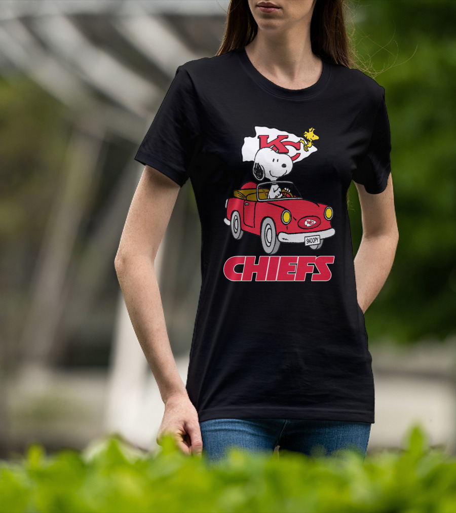 Chiefs Snoopy Driving With KC Flag T-Shirt