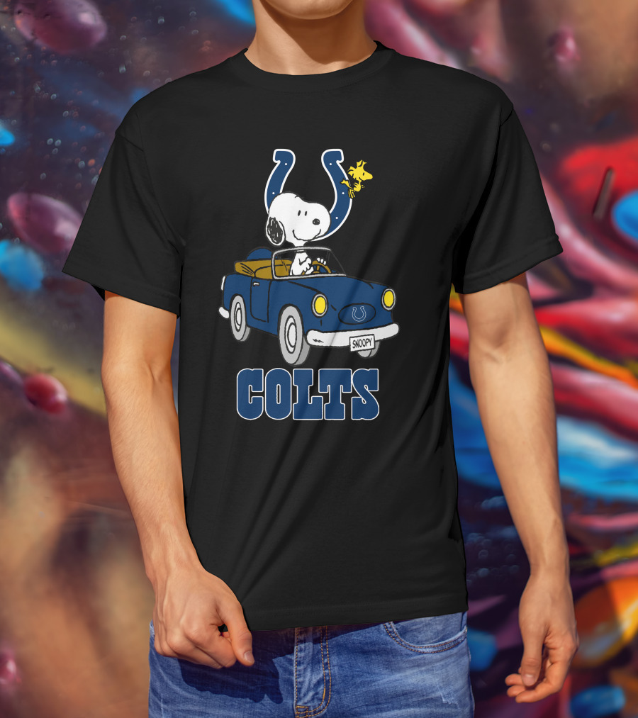 Colts Snoopy Woodstock Riding Blue Car T-Shirt