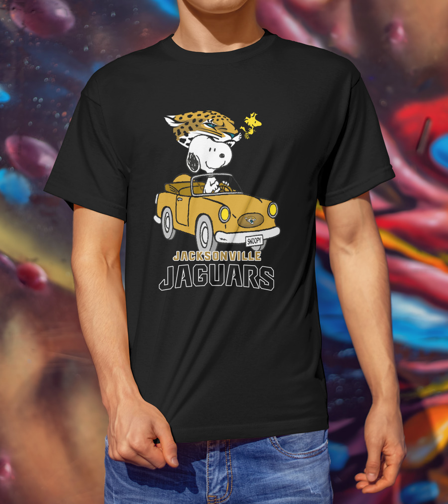 Jacksonville Jaguars Snoopy Driving Car With Woodstock T-Shirt