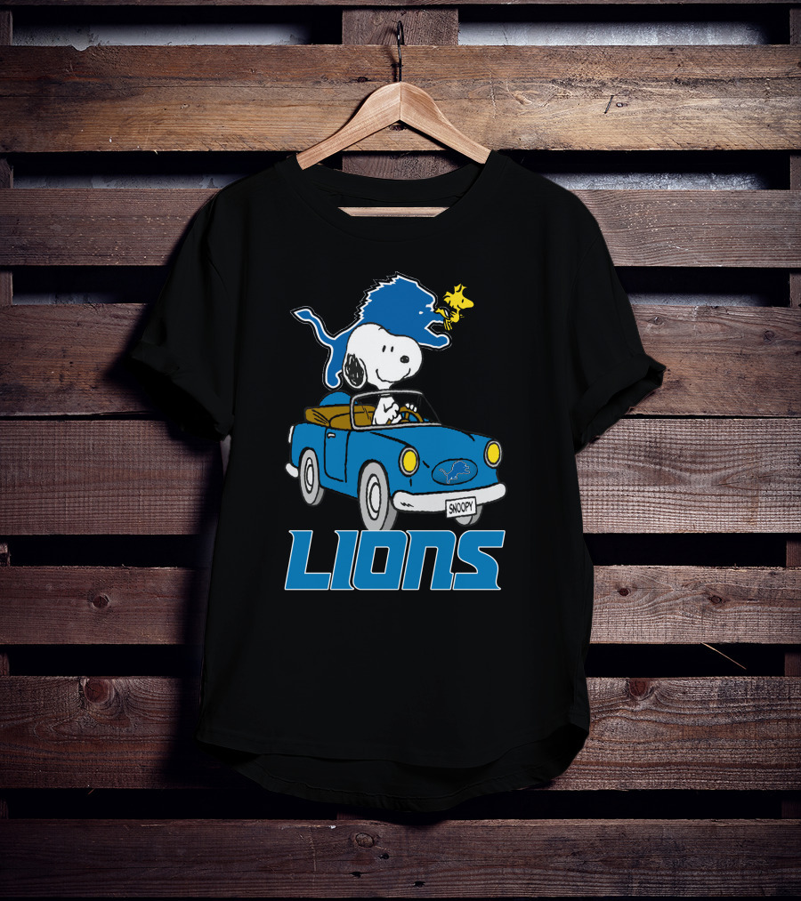 Lions Snoopy Detroit Football Ride With Woodstock T-Shirt