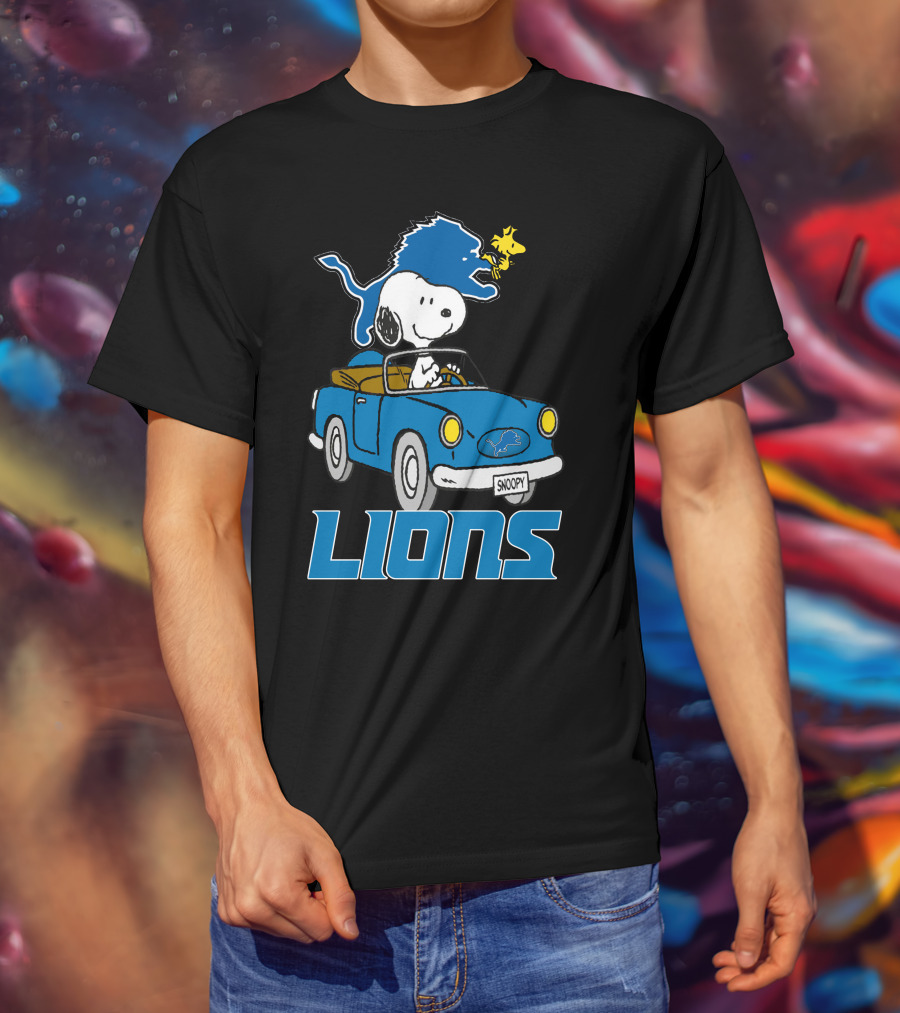 Lions Snoopy Detroit Football Ride With Woodstock T-Shirt