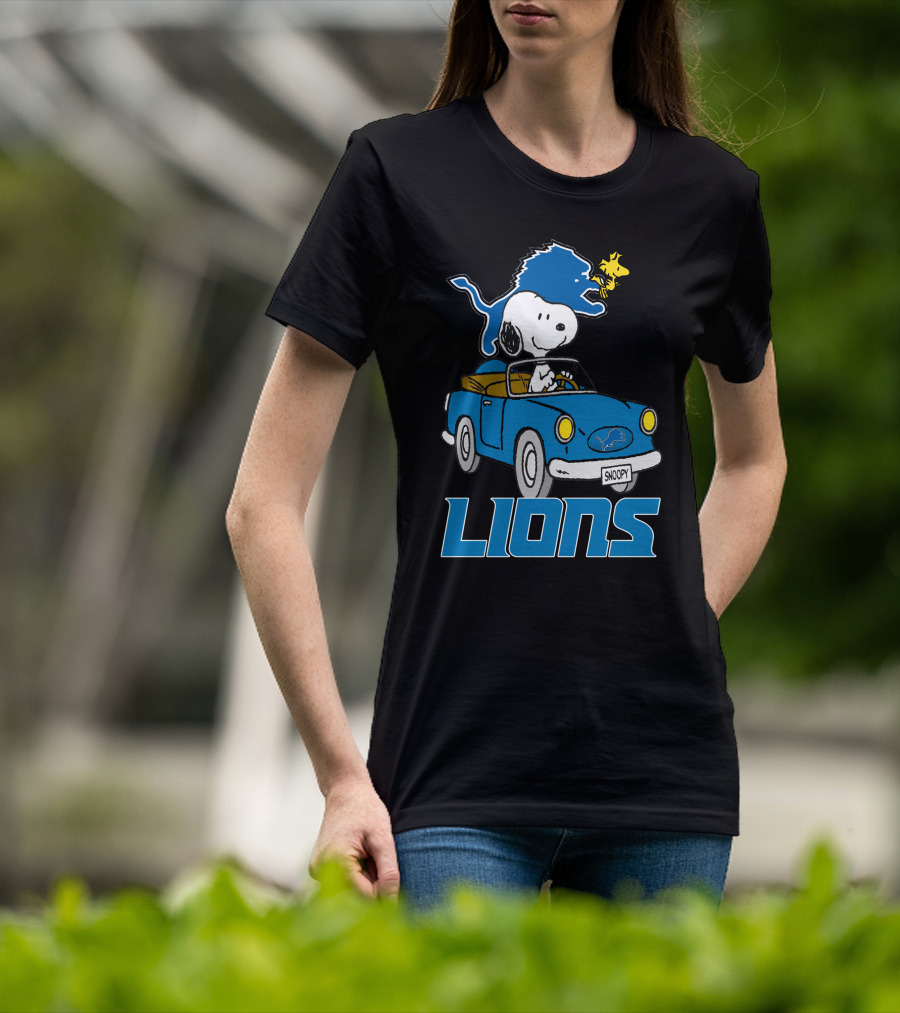 Lions Snoopy Detroit Football Ride With Woodstock T-Shirt