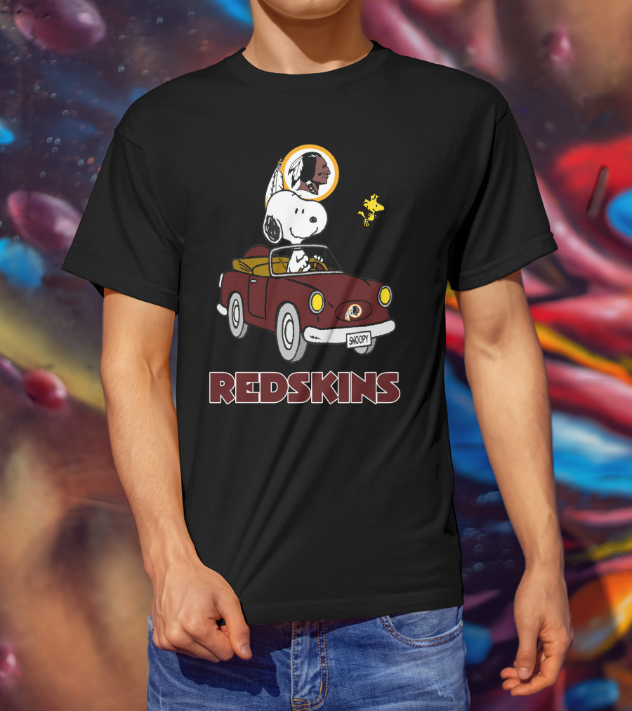 Snoopy Redskins Car Ride With Woodstock T-Shirt