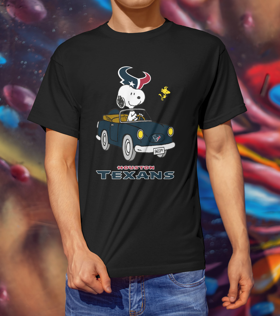 Houston Texans Snoopy Driving Car With Woodstock T-Shirt