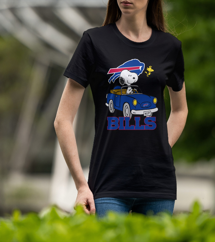 Buffalo Bills Snoopy Driving Woodstock NFL Peanuts T-Shirt
