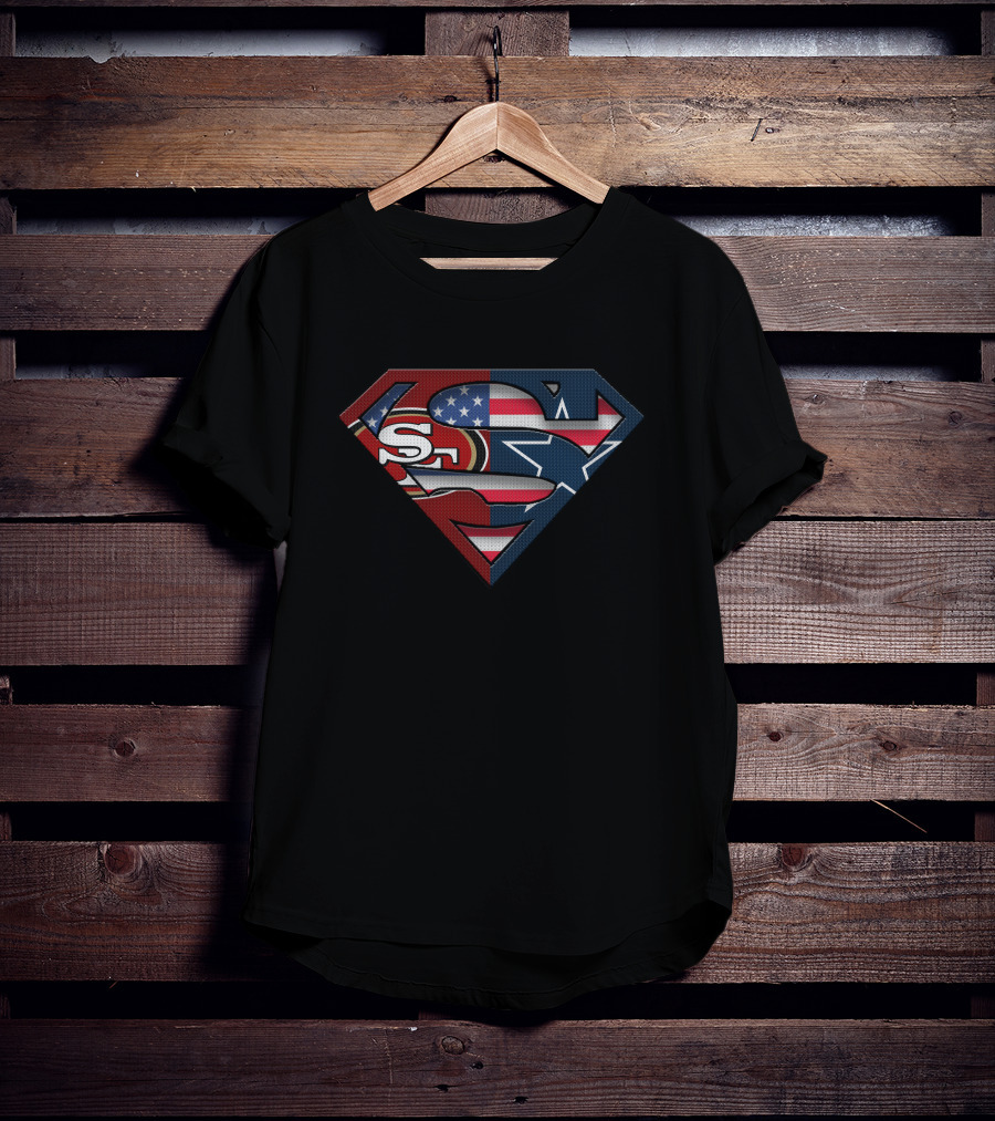 49ers Cowboys Superman Logo With American Flag T-Shirt