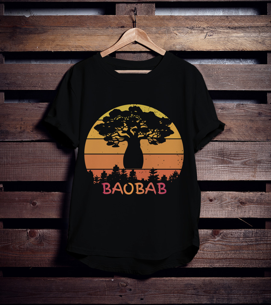 BAOBAB Sunset Silhouette Retro Vintage Forest Scene T-Shirt