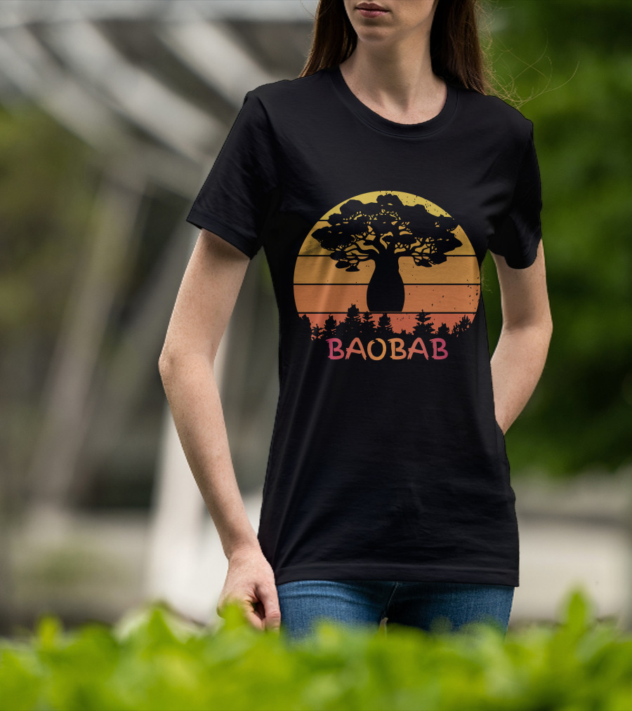 BAOBAB Sunset Silhouette Retro Vintage Forest Scene T-Shirt