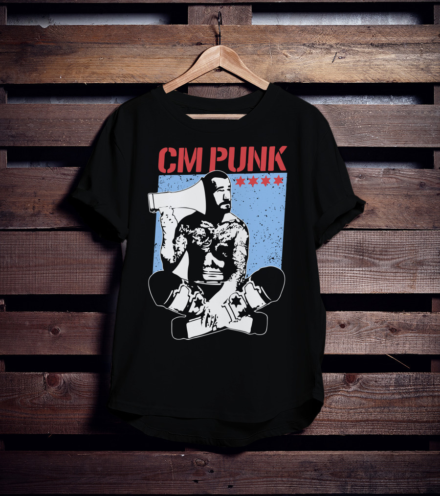 CM Punk AEW All Elite Wrestling Megaphone Graphic With Red Stars T-Shirt
