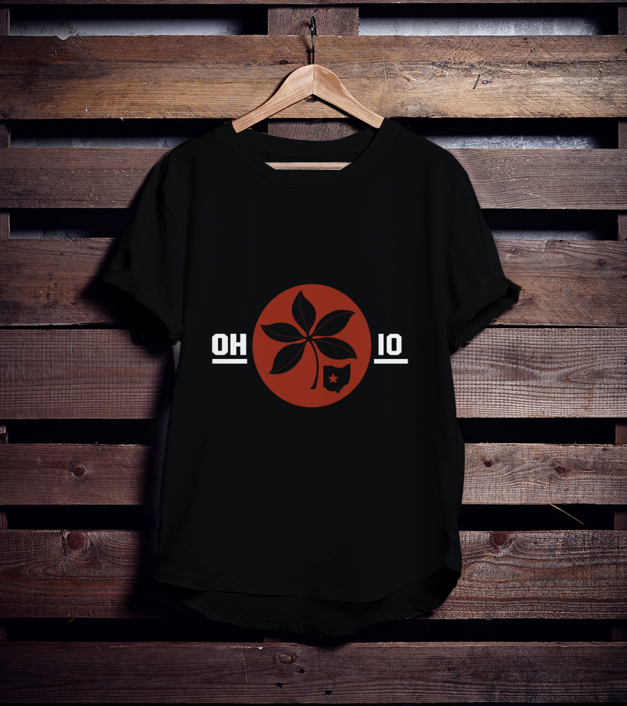 Black OH IO Buckeye Leaf Ohio Star T-Shirt