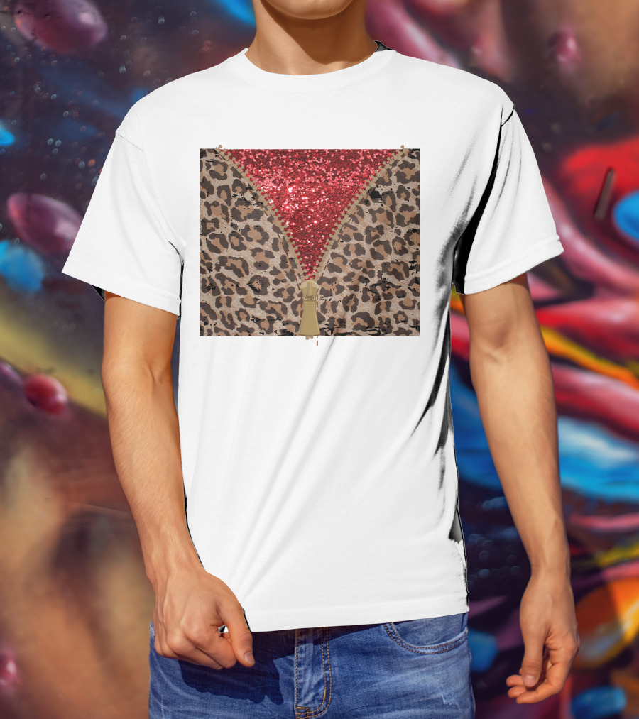 Red Faux Glitter Leopard Zipper Tumbler T-Shirt