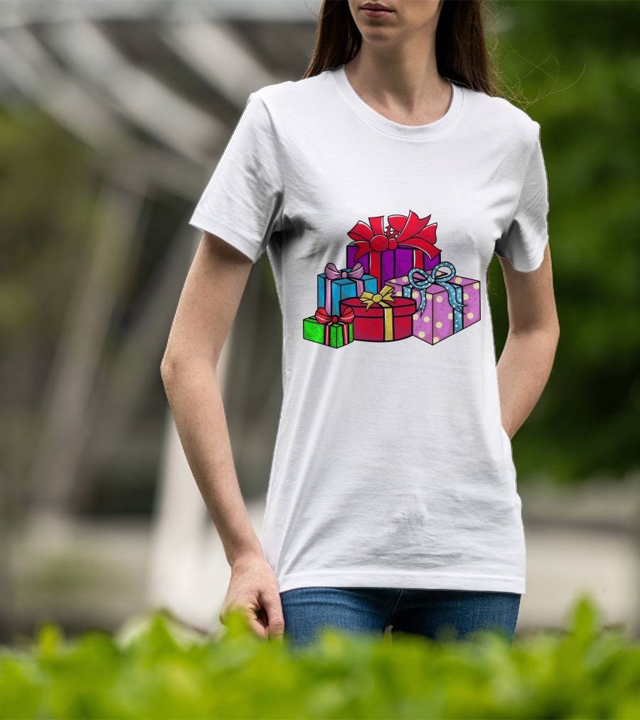 Christmas Presents With Bright Bows And Polka Dots T-Shirt