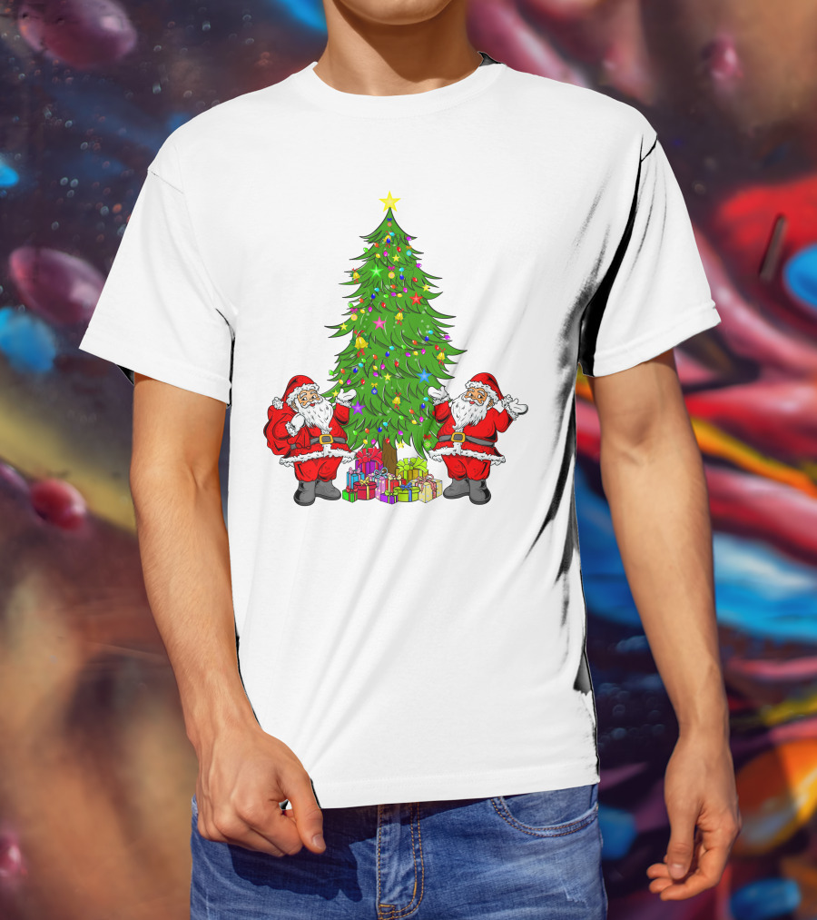 Christmas Tree Santa Claus Presents Holiday Decor T-Shirt