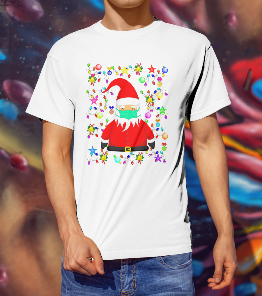 Santa Claus Christmas Mask Ornament Lights T-Shirt