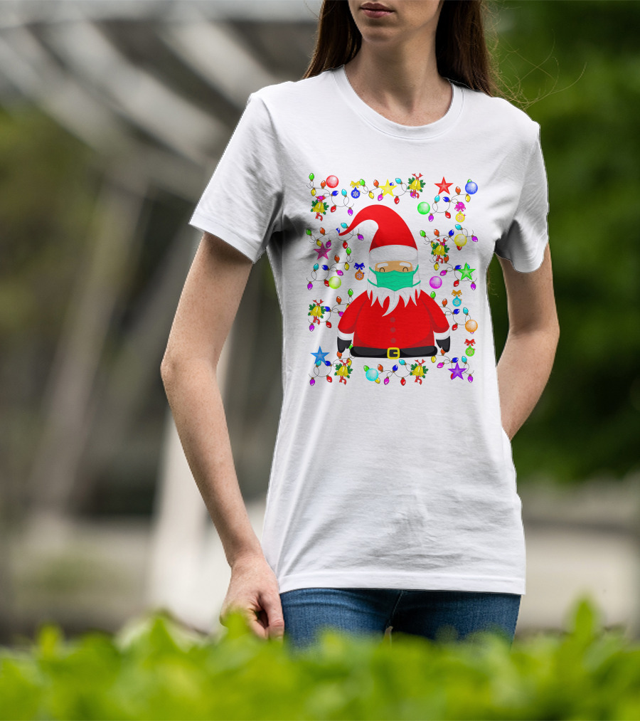 Santa Claus Christmas Mask Ornament Lights T-Shirt