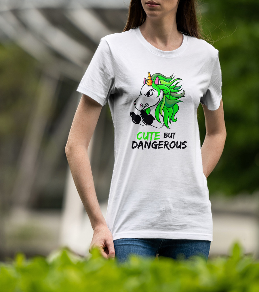 Cute But Dangerous Unicorn Green Hair T-Shirt