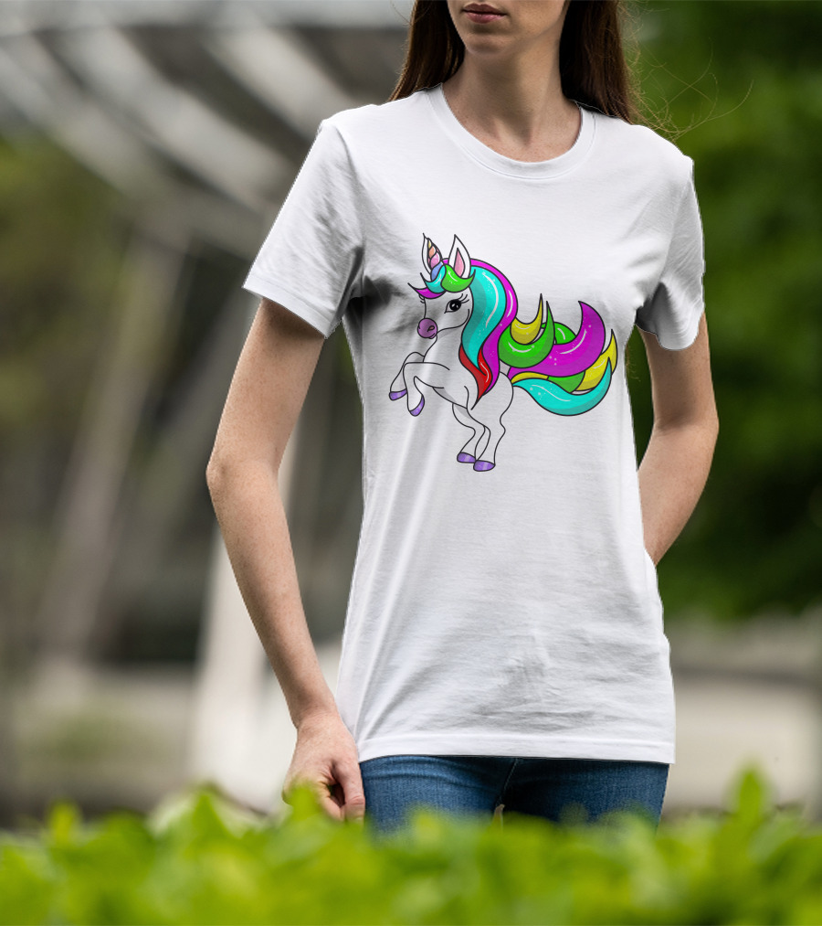 Vibrant Rainbow-Maned Unicorn Charm T-Shirt